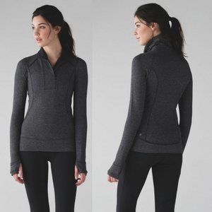 Lululemon Think Fast Herringbone Zip Collar Pullover Athletic Thumbhole Top